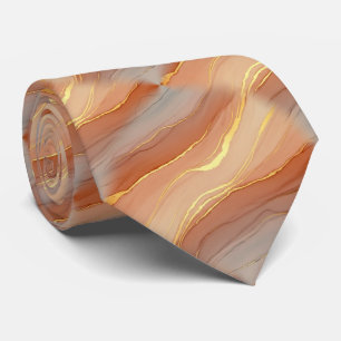 Cravate Taupe doux Marbre Orange Brûlé Or