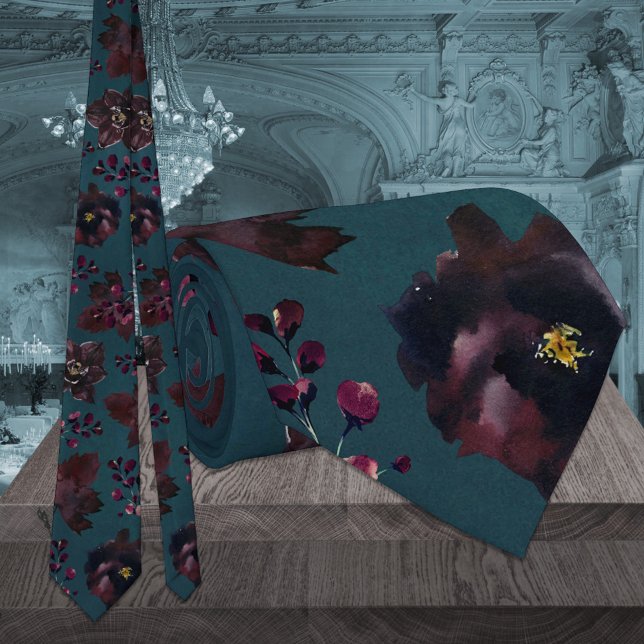 Cravate Teal Blue Burgundy Bordeaux Jewel Tone Wedding (Créateur téléchargé)