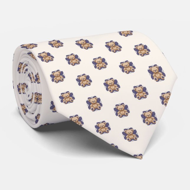 Cravate Teddy Bears in Purple Petals, (Roulé)