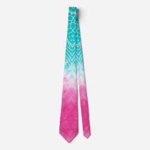 Cravate Teinture à carreaux rose et bleu avec Mandala Sway