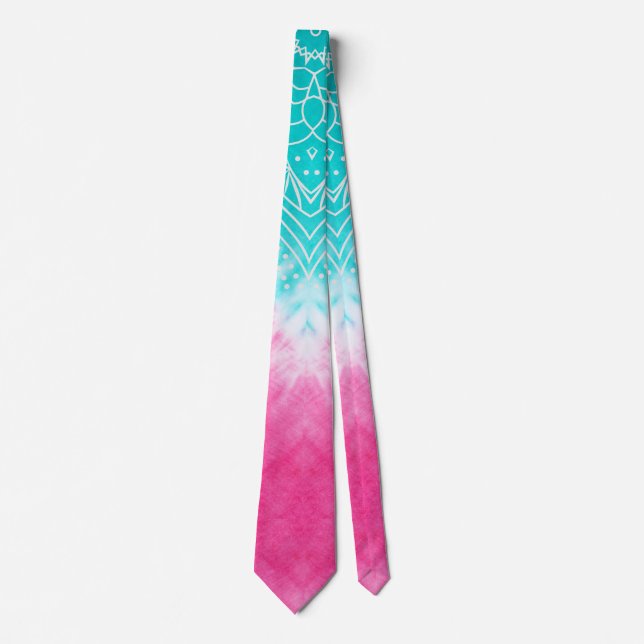 Cravate Teinture à carreaux rose et bleu avec Mandala Sway (Devant)