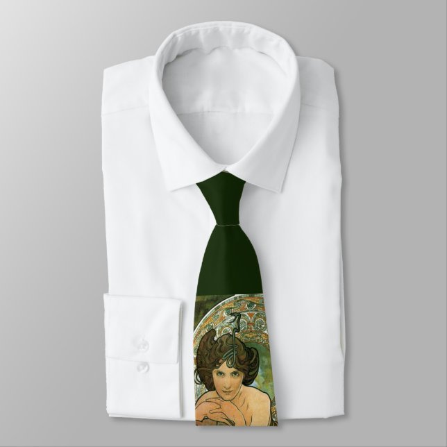Cravate Tempête d'émeraude Art Nouveau Alphonse Mucha (Attaché)