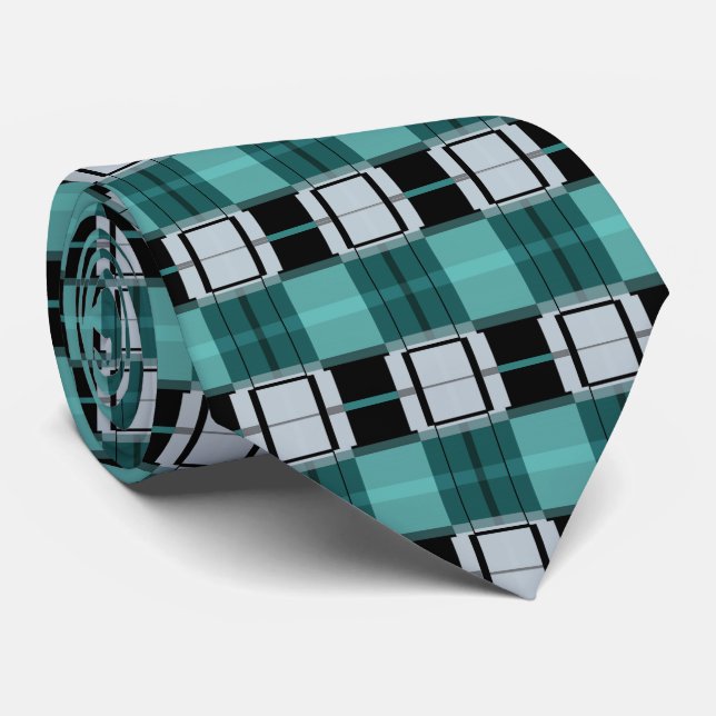 Cravate Tendance Turquoise Vert Bleu Noir Blanc Abstrait P (Roulé)