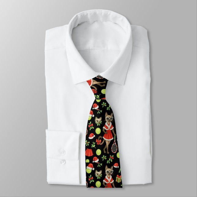 Cravate Tennis Christmas themed fir Siamese cat Lovers  (Attaché)