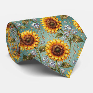 Cravate Tenue Décontractée Tournesols et Diamants