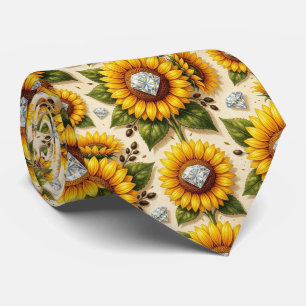 Cravate Tenue Décontractée Tournesols et Diamants
