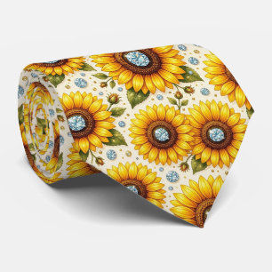 Cravate Tenue Décontractée Tournesols et Diamants