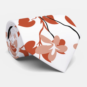 Cravate Terracotta et branche noire, fleurs de pêche foncé