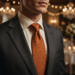 Cravate Terracotta Luxueuse Fleur Baroque Orange Brûlé