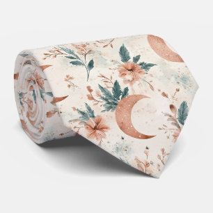 Cravate Terre cuite crème motif lune croissante florale cé