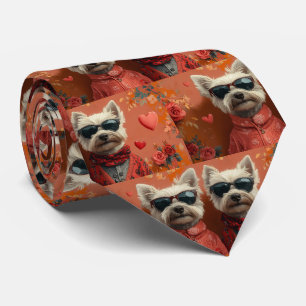 Cravate Terrier Blanc de West Highland Heart Saint-Valenti