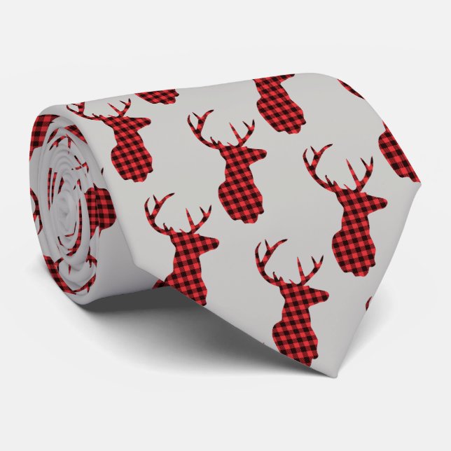 Cravate Tête de cerf - Rustique Motif rouge plaid (Roulé)