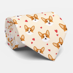 Cravate Tête de chien Corgi avec coeurs Saint-Valentin