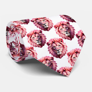 Cravate Tête de lion rose motif design blanc