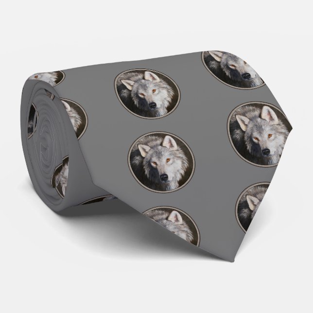 Cravate Tête de loup de bois gris (Roulé)