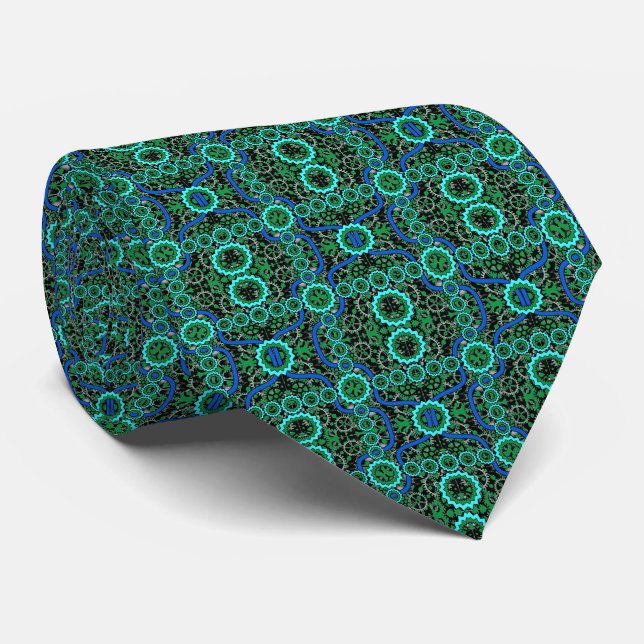 Cravate Têtes d'engrenage - Bleu et Turquoise (Roulé)
