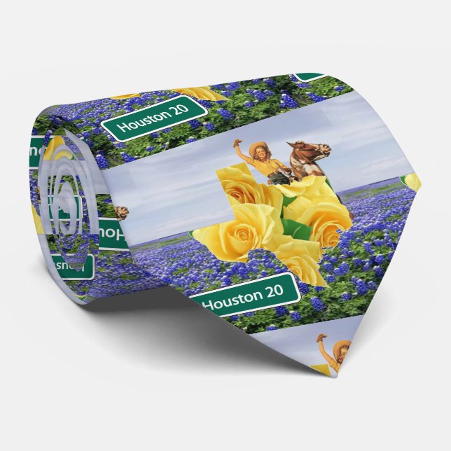 Cravate Texas Bluebonnets Yellow Rose Cowgirl Houston Crav (Roulé)