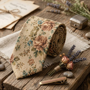 Cravate Texture de lin naturel floral automnal rustique vi