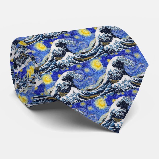 Cravate “ The Great Wave off Kanagawa ” + “ Starry night ” (Roulé)
