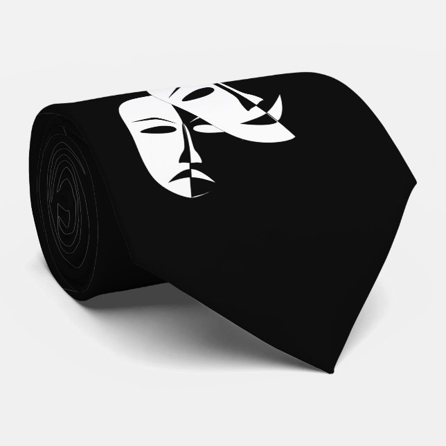 Cravate Théâtre Masque Comédie Tragédie Noir Blanc B (Roulé)