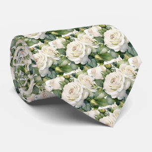 Cravate Tie à col classique floral roses blanches formelle