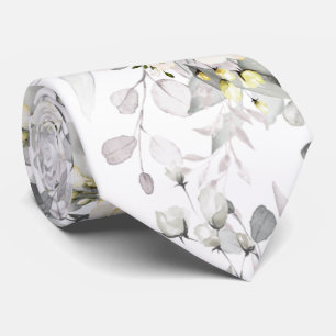 Cravate Tie à col élégant à l'aquarelle roses crème + Euca