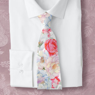 Cravate Tie à col peonies aquarelle