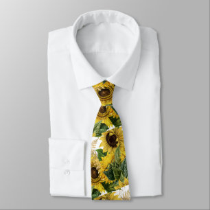 Cravate Tie à fleurs aquarelle tournesol pour cou