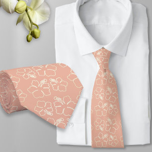 Cravate Tie à motif de contour d'hibiscus rose corail