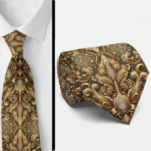 Cravate Tie à motifs paisley diamantés blanc et or de styl