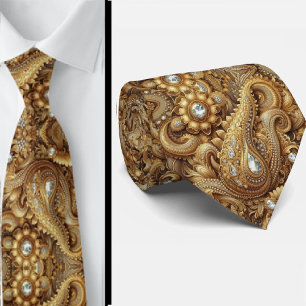 Cravate Tie à motifs paisley diamantés blanc et or de styl