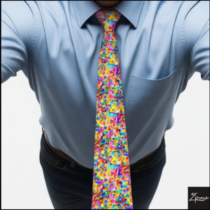 Cravate Tie Abstrait Mosaïque Arc-en-Ciel Chaotique Vibran