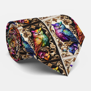 Cravate Tie arc-en-ciel chouette Art déco Art nouveau
