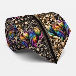 Cravate Tie arc-en-ciel chouette Art déco Art nouveau