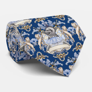 Cravate Tie avec blason de famille Chevalier Bleu Bouclier