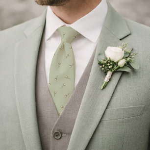 Cravate Tie bouton de rose aquarelle vert sauge