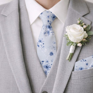 Cravate Tie de mariage floral bleu poussiéreux pour le mar