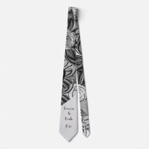 Cravate Tie de mariage pour homme «Fleurs noir et blanc»