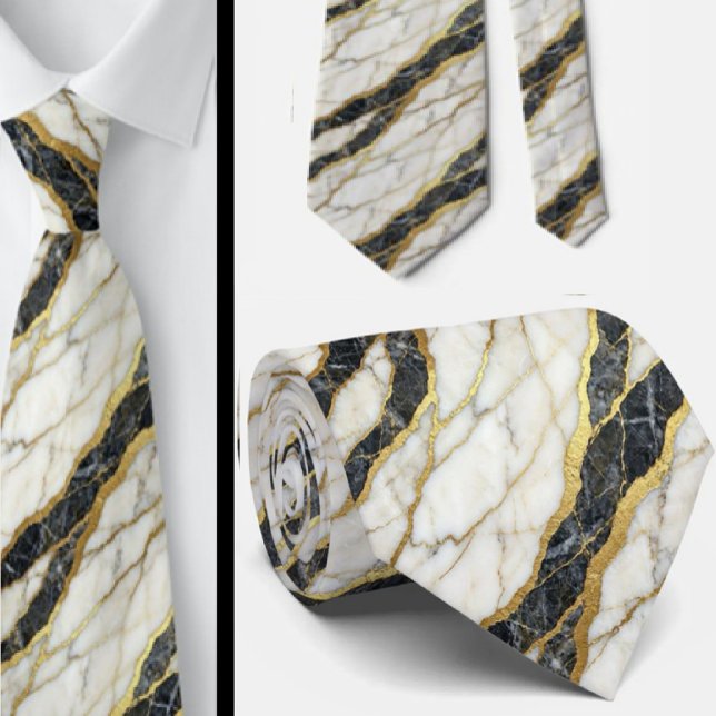 Cravate Tie Executive | Marbre Luxe B&W + Or (Créateur téléchargé)