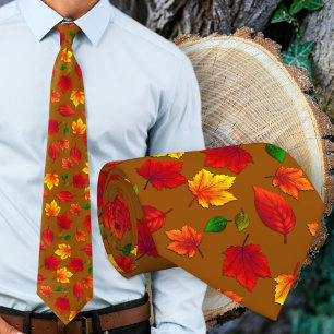 Cravate Tie Feuilles D'automne Brun Doré