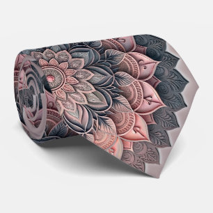 Cravate Tie floral mandala rose poussiéreuse et charbon