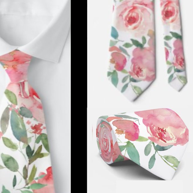 Cravate Tie floral rose pivoines roses (Créateur téléchargé)