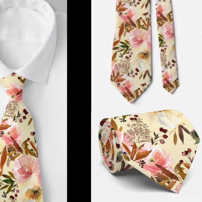 Cravate Tie floral Roses Crème Blanc Cassé Ivoire Rose (Créateur téléchargé)