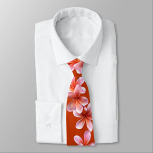 Cravate Tie Homme Tropical Orange Plumeria Rose