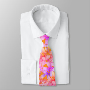 Cravate Tie imprimé hawaïen unisexe Hibiscus et Holly