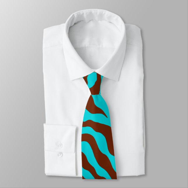Cravate Tie imprimé zèbre turquoise rétro (Attaché)