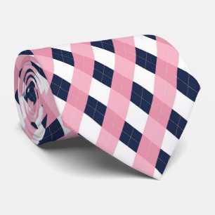 Cravate Tie moderne bleu marine et rose à motif argyle