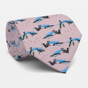 Cravate Tie Piscine à Pingouins Double Face (Rose)