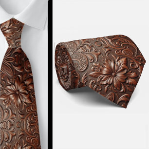 Cravate Tie pour homme en faux cuir brun occidental orné
