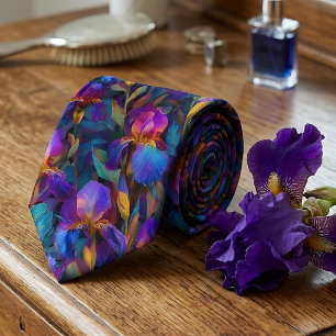 Cravate Tie pour hommes fleur violet iris floral vibrant